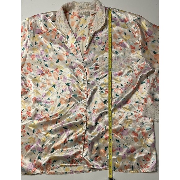 Victoria’s Secret Vintage Gold Label Satin Pajama Top Sleep Shirt Sz L Lace Trim - Picture 8 of 8